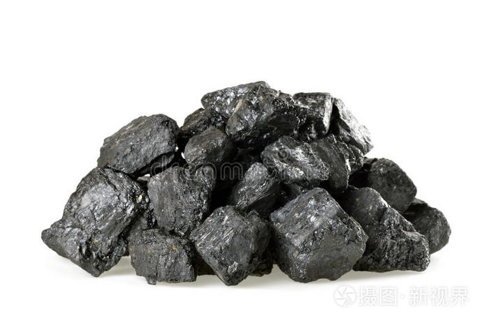 煤在白色背景上分离.煤黑色背景矿物石煤在白色背景上分离.