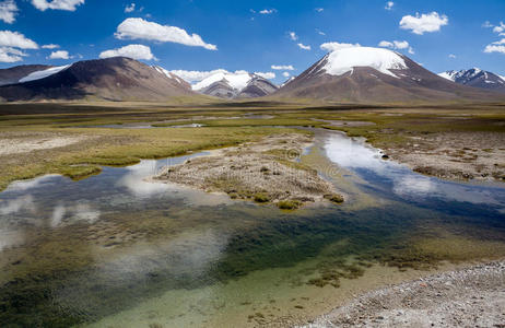 阿拉贝尔山谷的纯净河流。吉尔吉斯天山