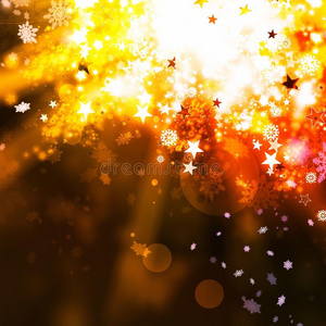 金色优雅的圣诞抽象背景，有灯光和星星