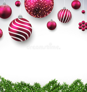 圣诞背景与冷杉树枝和球。