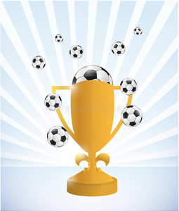 足球奖杯与球的插图设计