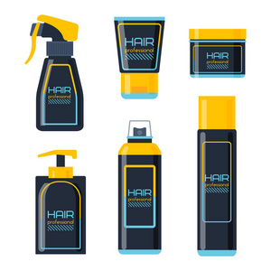 凝胶泡沫或液体肥皂机泵塑料的头发洗发水瓶子的设计和健康卫生花茶治疗液面霜矢量图