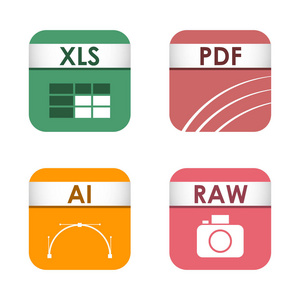 简单的方形文件类型格式标签图标设置演示文稿文件符号和音频扩展图形多媒体标志矢量图