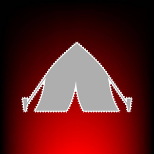 旅游帐篷标志。贴上邮票或老照片风格上红黑渐变背景