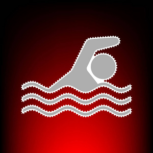 游泳水运动的标志。贴上邮票或老照片风格上红黑渐变背景