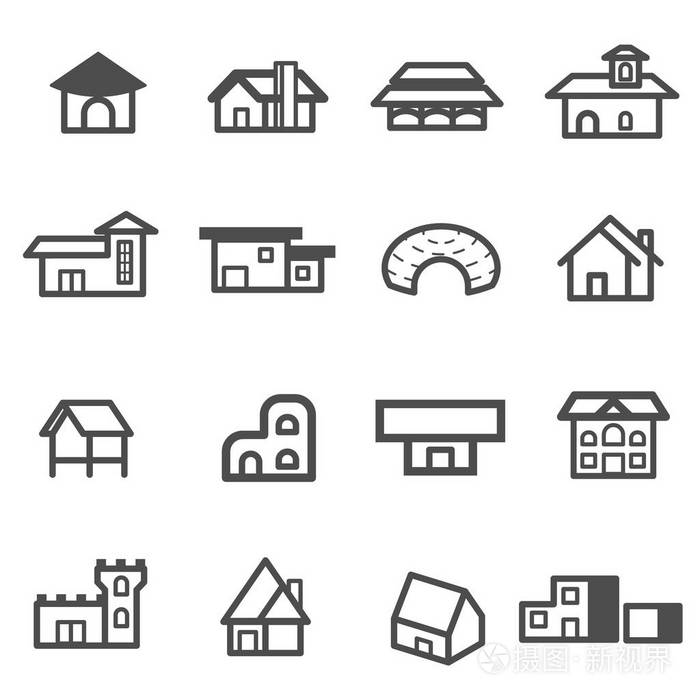 房子家居住宅图标设置矢量