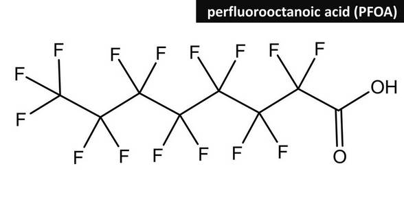 分子结构的辛酸 (pfoa) 3d 渲染照片