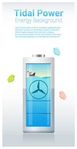 充电电池 矢量 插图的潮汐能源与绿色能源概念背景