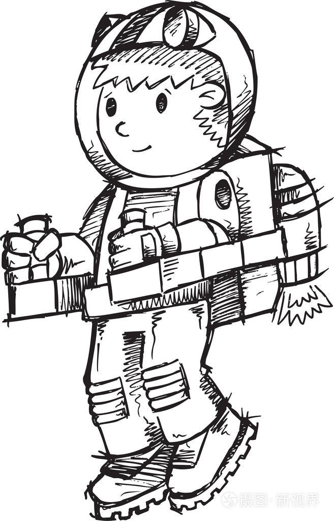 宇航员的涂鸦矢量插图艺术插画-正版商用图片0xyuci-摄图新视界