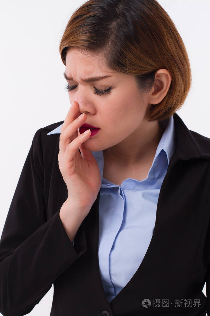 生病的妇女患有流鼻涕的鼻子,流感,病,疾病