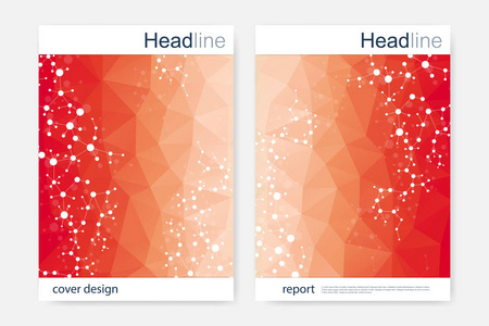 科学的宣传册设计模板。矢量海报布局 分子结构与连接的线和点。科学模式原子 Dna 与杂志 传单 封面 海报设计元素