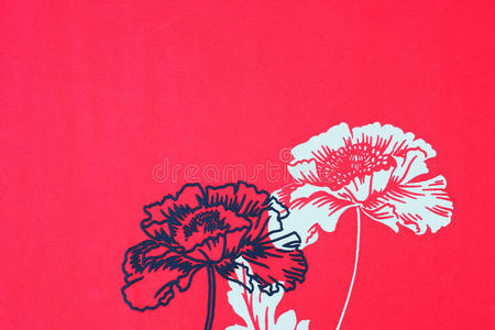 花朵背景。带花卉图案背景的红色墙纸