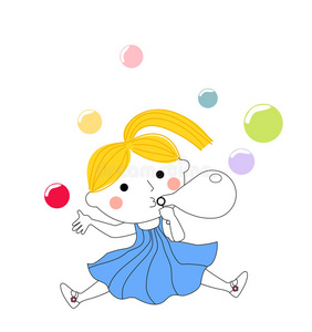 吹泡泡游戏可爱的小女孩吹泡泡照片