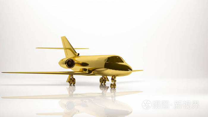 金色的3d渲染的演播室里一架飞机