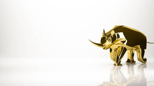 演播室里犀牛的金色 3d 渲染