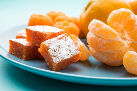 印度甜食橙色 Burfi 或在印地语 最喜爱的节日食品，从印度中部的橙色蛋糕或桑德拉 burfi