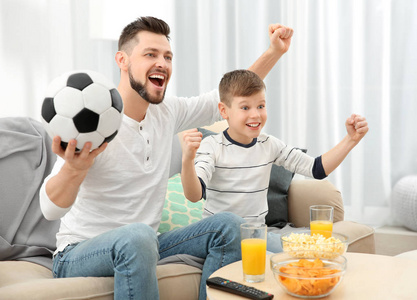 父亲和儿子看足球