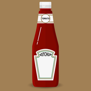 玻璃瓶装的传统的番茄酱。矢量图在平面样式