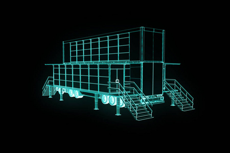 巡回车在全息图线框风格。漂亮的 3d 渲染