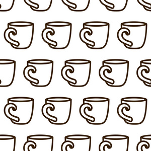 咖啡杯无缝模式。可爱的矢量黑色和白色咖啡杯花纹。织物，无缝的单色咖啡杯图案壁纸，包装纸纸 卡片和 web 背景