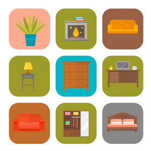 家居厕所家具家居装饰图标设置内阁内部室内图书馆办公室书架现代厕所