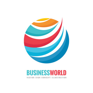 商业世界矢量 logo 模板概念插画。圆和抽象形状的标志。彩色的全球符号