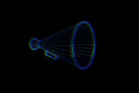 在全息图线框风格的扩音器。漂亮的 3d 渲染