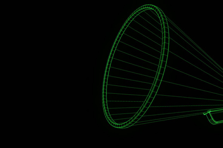 在全息图线框风格的扩音器。漂亮的 3d 渲染