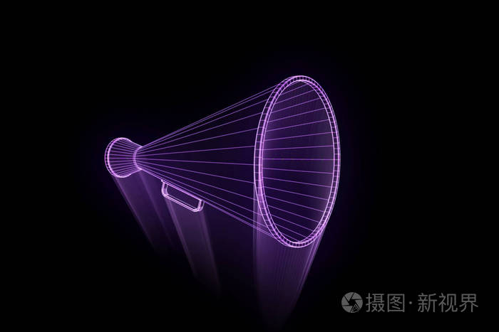 在全息图线框风格的扩音器。漂亮的 3d 渲染