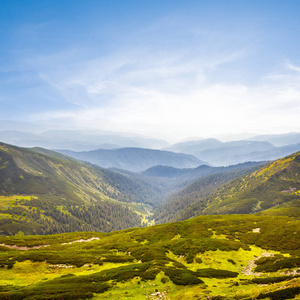 美丽的夏天绿色山山谷场景