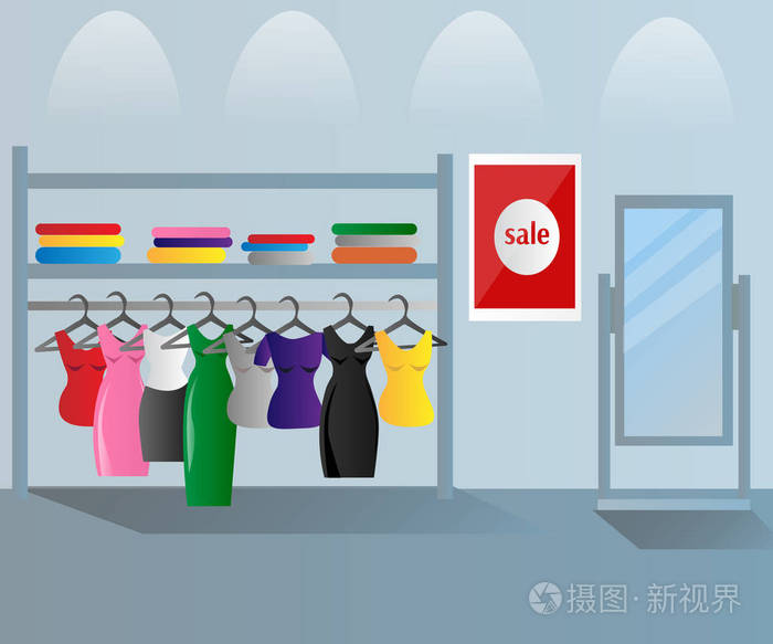 服装店室内.衣服出售