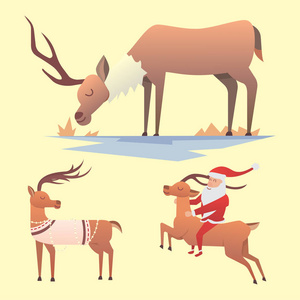 圣诞驯鹿假日哺乳动物鹿圣诞庆祝可爱装饰冬季艺术新的一年野生动物动物和圣诞老人男人性格矢量图