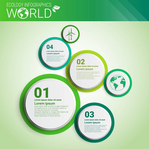 世界环保绿色能源生态信息图形横幅与副本空间