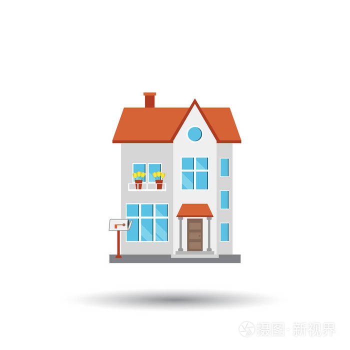 在白色背景上的平面样式的房子矢量图