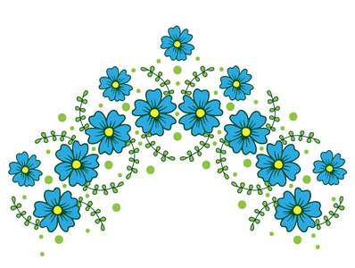 蓝色的花装饰孤立花卉半圈框架