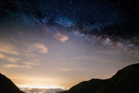 优秀的美和清晰的银河和满天星斗的天空，从意大利阿尔卑斯山高空捕获
