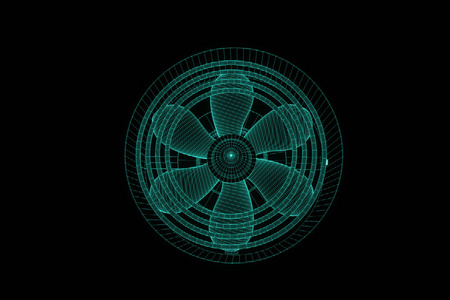 旋转风扇涡轮在全息图线框风格。漂亮的 3d 渲染