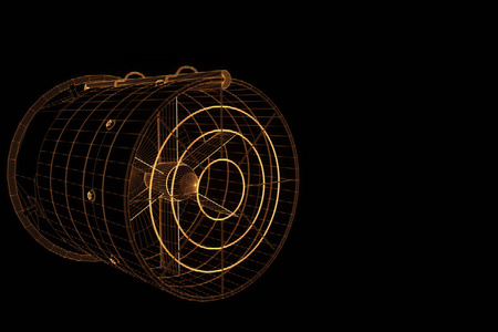 旋转风扇涡轮在全息图线框风格。漂亮的 3d 渲染