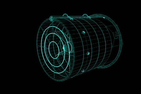 旋转风扇涡轮在全息图线框风格。漂亮的 3d 渲染
