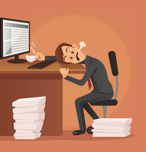 努力工作累不开心办公室工人人性格.矢量平面卡通插画照片