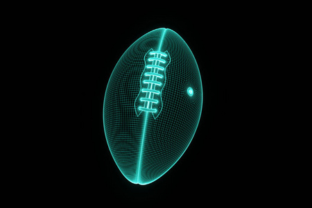 在全息图线框风格的足球。漂亮的 3d 渲染