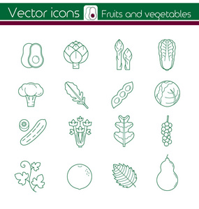 绿色水果和蔬菜 线矢量图标 符号和符号
