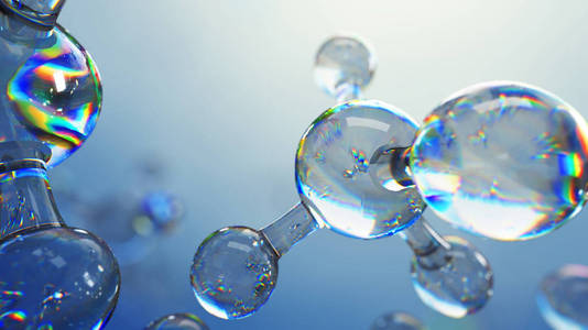 玻璃分子的三维图。原子连接概念。抽象的科学背景