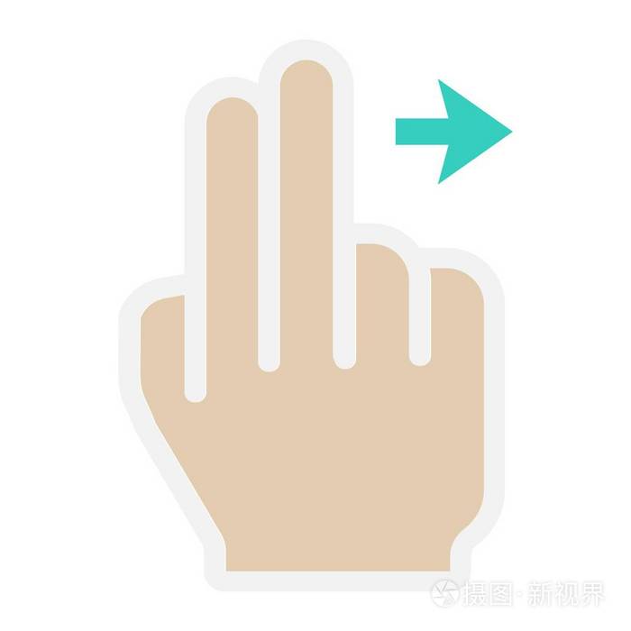 2 手指向右扫动平图标, 触摸和手势, 移动界面和拖垮矢量图形,在白色