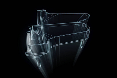 线框全息图的风格在 3d 音乐钢琴。漂亮的 3d 渲染