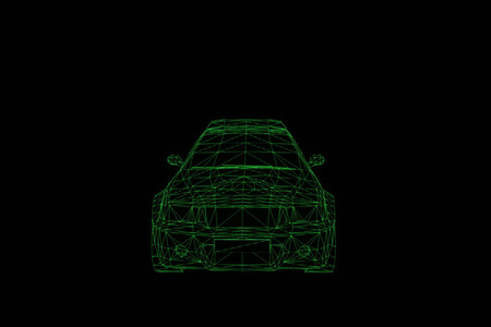 警车在全息图线框风格。漂亮的 3d 渲染