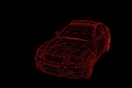 警车在全息图线框风格。漂亮的 3d 渲染