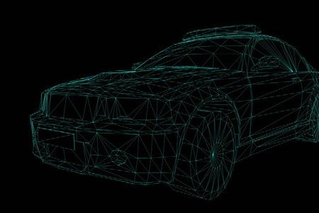 警车在全息图线框风格。漂亮的 3d 渲染