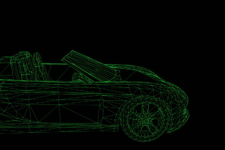 赛车汽车全息线框。漂亮的 3d 渲染