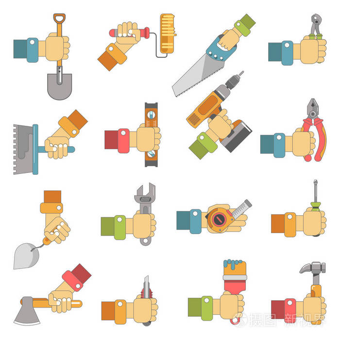 手里拿着维修木工工作工具